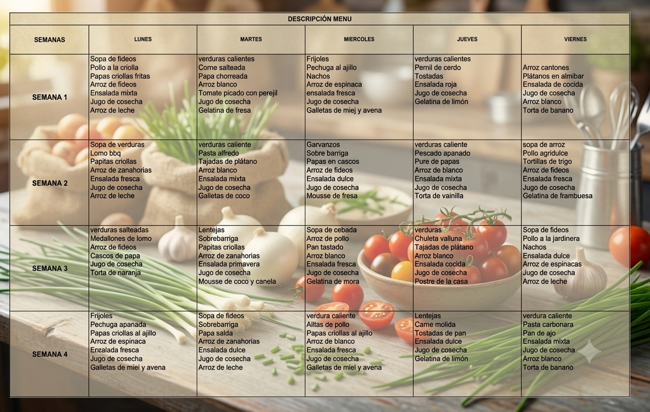 Minuta de Alimentos Septiembre